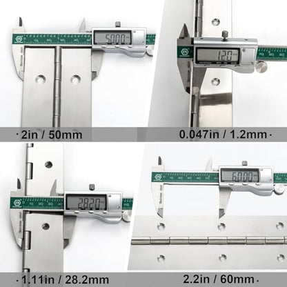 Heavy Duty Piano Hinge 48 Inch x 2 Inch Width, 0.047'' Thick Stainless Steel Continuous & Piano Hinge for Cabinet, Door, Toolbox, Wooden Box, Metal Plate, Furniture, Industrial Project - size: 48 Inch