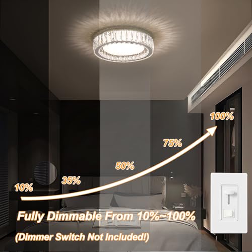 15 Inch Dimmable Modern Crystal LED Flush Mount Ceiling Light - color: Chrome, size: 15 Inch
