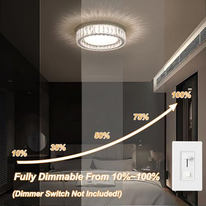 15 Inch Dimmable Modern Crystal LED Flush Mount Ceiling Light - color: Chrome, size: 15 Inch
