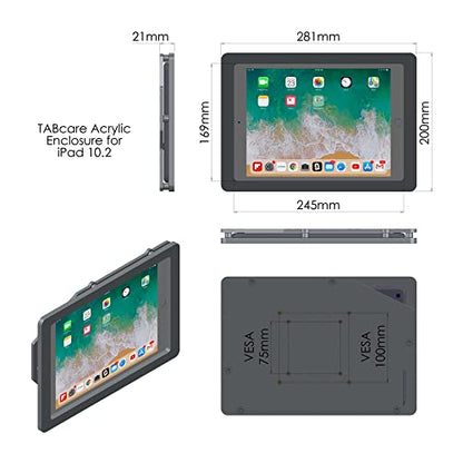 Anti-Theft Acrylic VESA Enclosure for Apple iPad 7/8/9 10.2" with Free Wall Mount Kit & 90-Degree Angle Charge Cable (iPad 7/8/9 10.2", Black) - color: Black, size: iPad 7/8/9 10.2"
