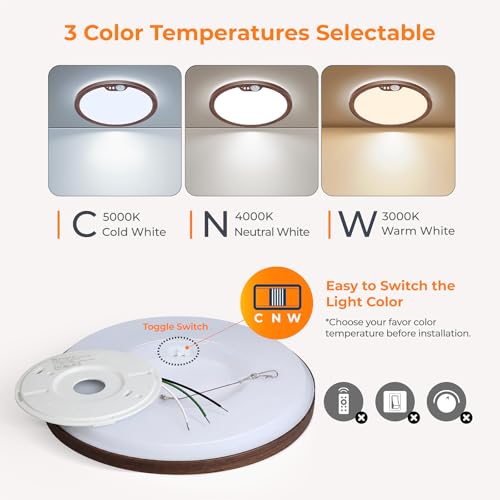 BLNAN Motion Sensor Ceiling Light Wired, 8.7 Inch 3000K 4000K 5000K Selectable LED Flush Mount Light Fixture, Motion Activated Light with Timer for Hallway Stair Walk-in Closet, Non-Dimmable - Walnut - size: 8.7inch-1pack Walnut