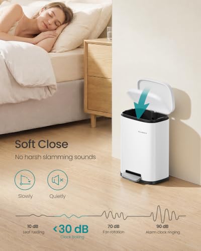 SONGMICS 1.3 Gallon (5 L) Trash Can, Stainless Steel, Step-On Pedal - color: White, size: 1.3 Gal.