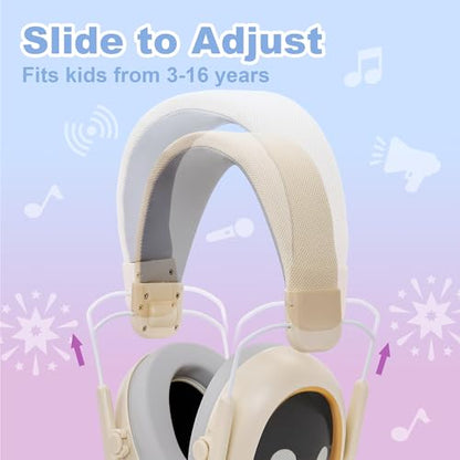 Kids Hearing Protection Earmuffs,Lightweight Adjustable for Kids 3-16 years,Noise Cancelling Headphones,25dB Sound Reduction Ideal for Concert,Firework,Airplane,Sound Proof(Beige) - color: Beige