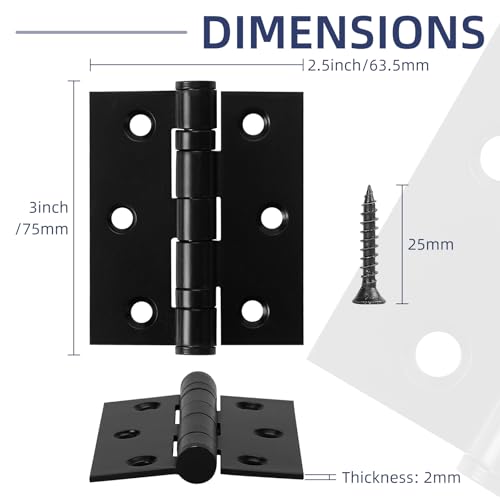 6 Pack Ball Bearing Door Hinges with Square Corners, 3 x 2.5 Inch Heavy Duty Stainless Steel Hinges with Screws for Exterior & Interior Doors, Matte Black - color: Matte Black, size: 3.0 inch X 2.5 inch