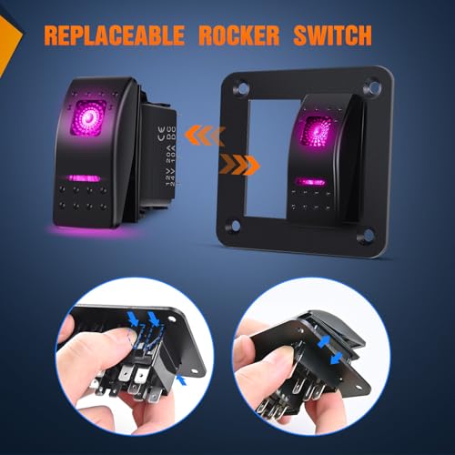 Nilight 2 Gang Rocker Switch Panel w/Purple LED Light 5Pin On Off Pre-Wired - color: Purple, size: 2 Gang