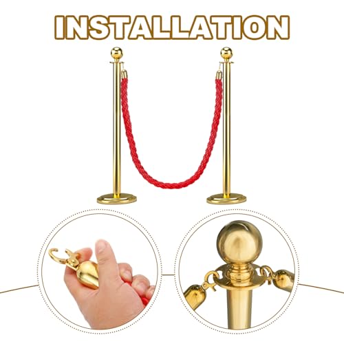 MECCANIXITY Twisted Stanchion Rope 6.6 Ft/2 M, Barrier Rope Twisted Post Ropes with Snap Hooks for Posts Stands Queue Divider Crowd Control, Red Golden - color: Red Golden, size: 6.6 Ft