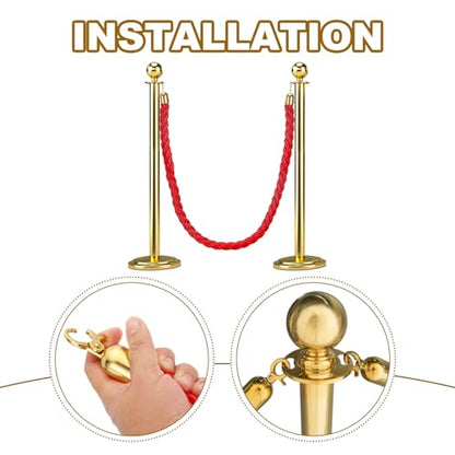 MECCANIXITY Twisted Stanchion Rope 6.6 Ft/2 M, Barrier Rope Twisted Post Ropes with Snap Hooks for Posts Stands Queue Divider Crowd Control, Red Golden - color: Red Golden, size: 6.6 Ft