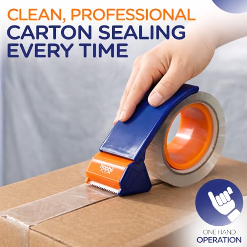 Packing Tape with Dispenser, Heavy-Duty Clear BOPP Shipping Tape with Dispenser, 48 mm x 66.6 yd, 4 Rolls + 2 Dispensers