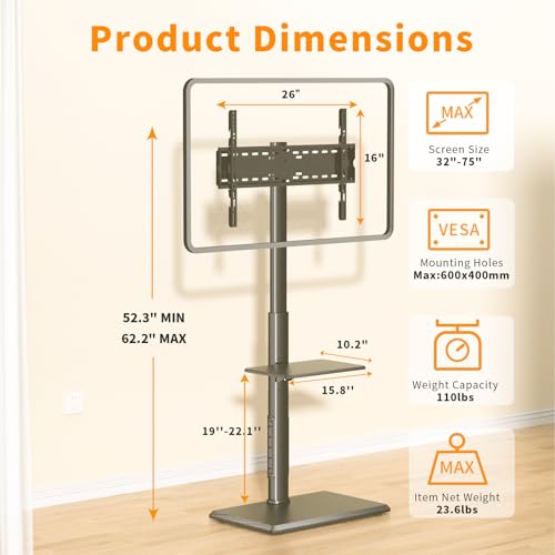 TV Floor Stand with Power Outlet & Removable Shelf for 32-75 Inch TVs - style: TCP01-2-M-A01