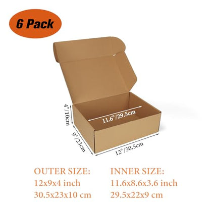 PHAREGE 6 Pack 12x9x4 inch Cardboard Shipping Boxes, Brown Gift Boxes - color: Brown, size: 12x9x4 inch 6 Pack