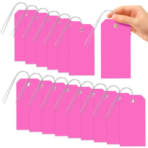 Glarks 101pcs Pink 8 x 16cm Waterproof Writable Tags with String Set, PVC Shipping Tags, Heavy Duty Shipping Moving Tag, Blank Labeling Tag for Home, Office - color: Pink