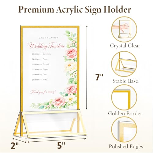 5"x7" Clear Acrylic Tabletop Sign Holder with Gold Frame, 12 Pack - size: 5"× 7"-12 Pack