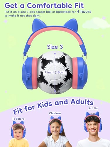 Dr.meter Kids Ear Protection Ear Muffs for Noise Reduction Cute Cat Ear - color: Cat Dark Blue