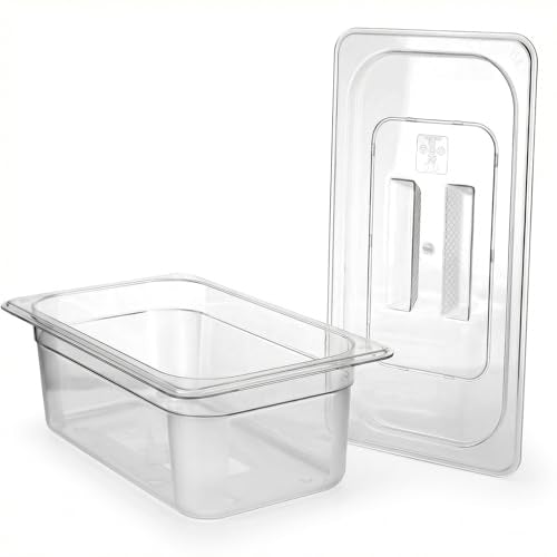 6 Pack 1/3 Size Plastic Clear Food Pans with Lids, 4 Inch Deep Stackable Commercial Food Storage Containers for Kitchen, Restaurant, Cafeteria Foods Prep, 3.77qt/ 3.57L