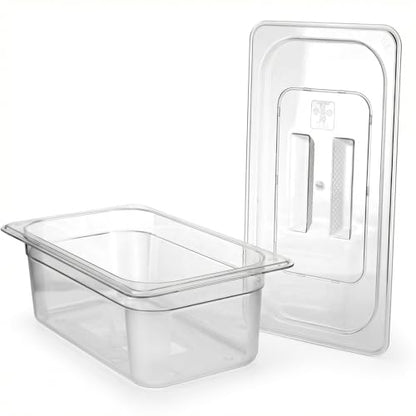 6 Pack 1/3 Size Plastic Clear Food Pans with Lids, 4 Inch Deep Stackable Commercial Food Storage Containers for Kitchen, Restaurant, Cafeteria Foods Prep, 3.77qt/ 3.57L