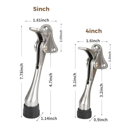 Kickdown Door Stopper 5Inches - One Packs One Touch Adjustable Height Door Stop for The Bottom of Door The Bottom of Door Aluminum Alloy Metal Door Stopper with Rubber Tip Satin Nickel - color: 5inch Satin Nickel, size: 5inch 1pack