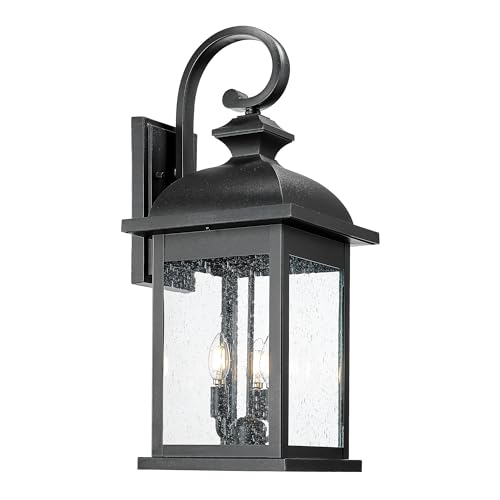 FEMILA 26" Outdoor Wall Light, Large Exterior Wall Light Fixtures, 3 Light Outdoor Wall Lantern Porch Lights for Entryway, Patio, Garage, Doorway, Matte Black Finish, E12 Base, 4FD54B-L BK - color: Matte Black, Seeded Glass, size: 26", Single Unit