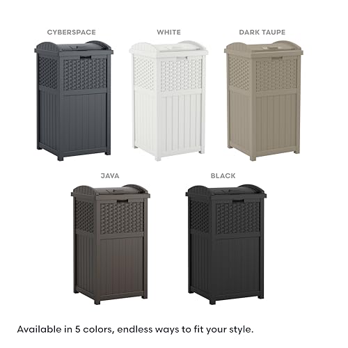 Suncast 33 Gal, Wicker Hideaway Trash Can, Secure Lid, Cyberspace Gray - color: Cyberspace Grey