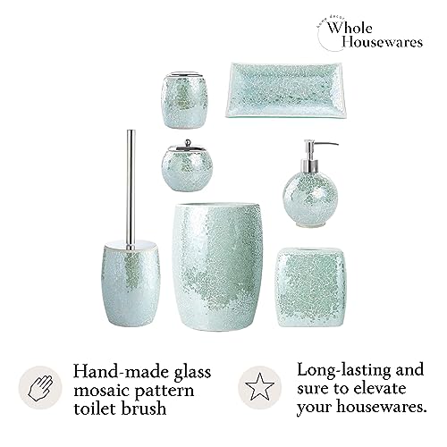 WHOLE HOUSEWARES Modern Toilet Brush Set, Turquoise (1 Glass Mosaic Bathroom Accessory) - color: Torquise