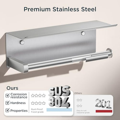 FORIOUS Wall Mount Paper Towel Holder with Shelf, Stainless Steel - color: Sliver