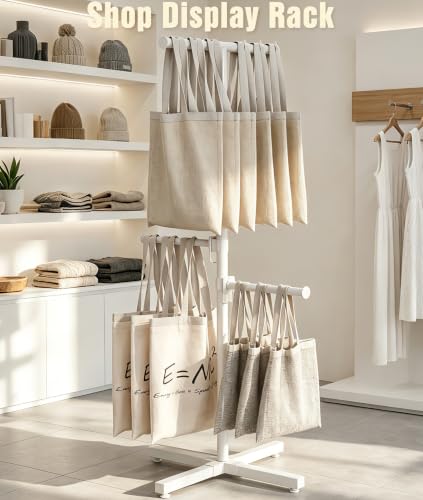 Shopping Bag Rack, 50–57" Adjustable Height White Bag Rack Stand - color: White