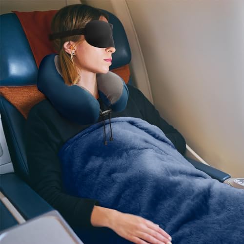 urnexttour Travel Pillow and Blanket Set Neck Pillow Airplane Foam Blue - color: A-blue