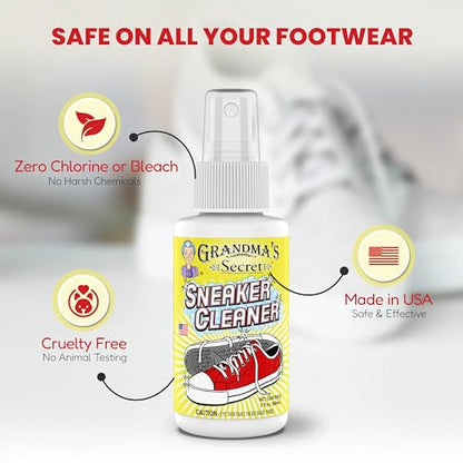 Grandma's Secret Sneaker Cleaner - for Rubber, Canvas, Leather, Stain Remover Spray Removes Dirt, Grime, Grass - Cleaner for Outdoor Shoes, Slippers, Moccasins - 16oz & 3oz Combo - size: Combo Pack, style: Sneaker Cleaner
