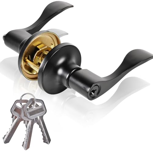 High-Security Stainless Steel Door Lever with Lock and Key(Black) - color: 8300-Black