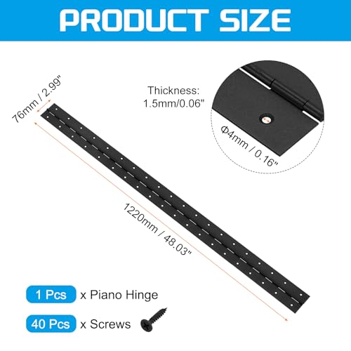 uxcell Piano Hinge, 48" Stainless Steel Continuous & Piano Hinges 3" Open Width 0.06'' Thick Heavy Duty Piano Hinges with Screws for Piano, Cabinets, Doors, Black - size: 48" x 3"