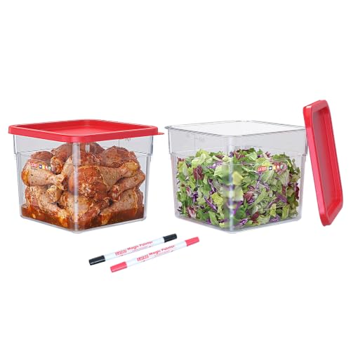 2 Pack 6 QT Commercial Food Storage Containers with Lids, Clear Square Containers for Rice, Flour, Pasta, Pet Food and Bulk Ingredient Storage with FIFO Label Area - size: 2 X 6.0(QT)
