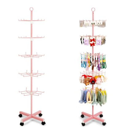 Flenpptly 5-Tier Spinning Display Stand, 360° Retail Display Racks, Pink - color: Pink