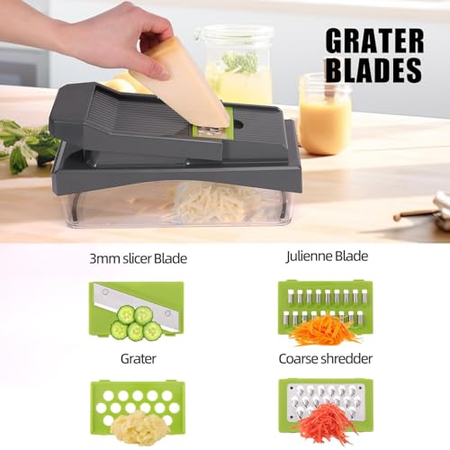 RüK 10-in-1 Vegetable Chopper – 6 Blade Veggie Chopper with Container, Food Dicer, Onion Cutter, Cheese Grater, Mandoline Slicer, Kitchen Gadgets & Home Essentials (Gray) - color: Gray