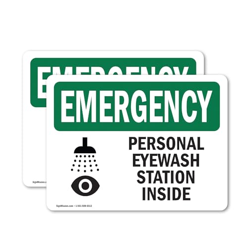(2 Pack) Personal Eyewash Station Inside With Symbol OSHA Emergency Sign 5 Inch X 3.5 Inch Vinyl Label Decal Sticker Weather Resistant, UV Protected for Workplace, Construction Site, Made in the USA