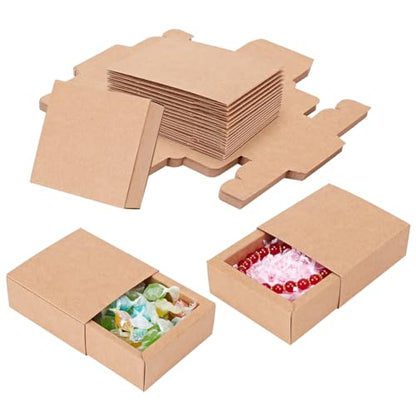BENECREAT 20 Pack Kraft Paper Drawer Box Festival Gift Wrapping Boxes Soap Jewelry Candy Weeding Party Favors Gift Packaging Boxes - Brown (3.26x3.26x1.3) - color: Brown, size: 3.26 X 3.26 X 1.3 Inch (Pack of 20)