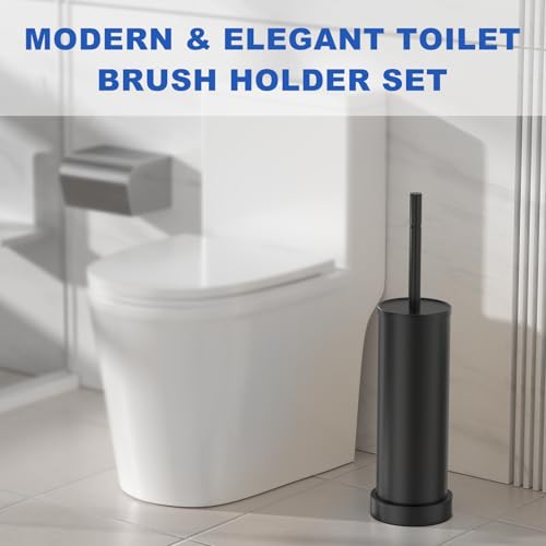 Black Toilet Brush and Holder Set, 304 Stainless Steel Heavy Duty Toilet Bowl Brush and Holder with Long Handle, Removable Inner Bowl and Splash Protection Modern Toilet Cleaner Brush for Bathroom - color: Matte Black