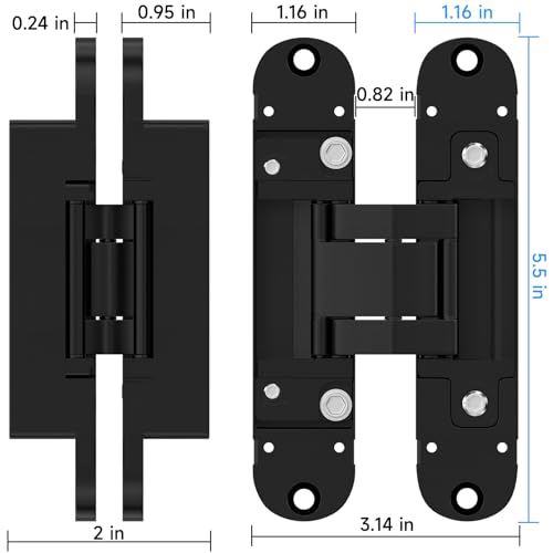 5.5" Hidden Door Hinge, 2 Pack 3-Way Adjustable 180°, Concealed Hinge Black - color: Black, size: 5.5 Inch