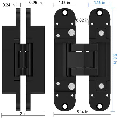 5.5" Hidden Door Hinge, 2 Pack 3-Way Adjustable 180°, Concealed Hinge Black - color: Black, size: 5.5 Inch