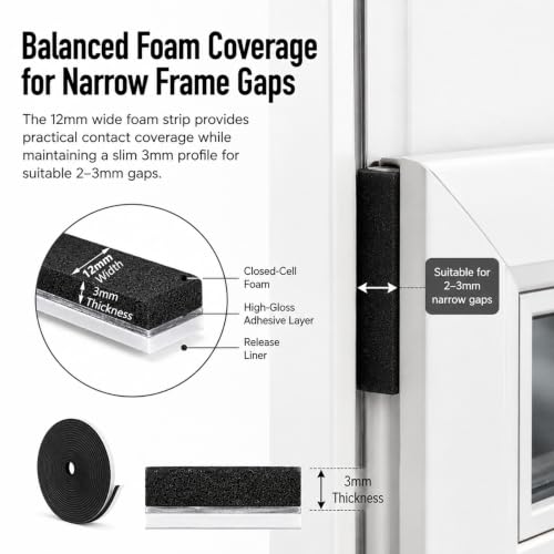 Weather Stripping Foam Tape 2 Rolls (1/2 in x 1/8 in x 16.4FT), Self Adhesive Door Seal for Small Gaps, Window Insulation, Draft Stopper Foam Strip Total 32.8 FT - size: 1/2in x 1/8in x 32.8FT
