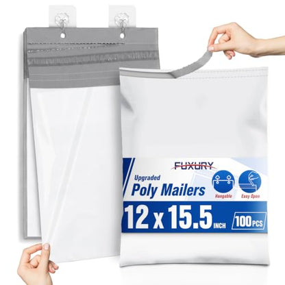 Fuxury Poly Mailers 12x15.5 100PC Shipping Bags for Small Business White - color: White, size: 12x15.5" 100pcs (Upgraded Version)
