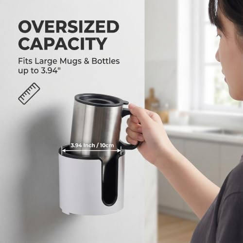 Wall Mounted Cup Holder,Large Size for Cups,Mugs and Cans.(White)