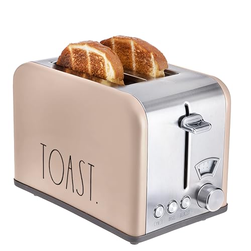 Rae Dunn Toaster, Stainless Steel 2 Slice Square Toaster, Wide Slot with 5 Browning Levels, with Bagel, Defrost and Cancel Options (Blush) - color: Blush