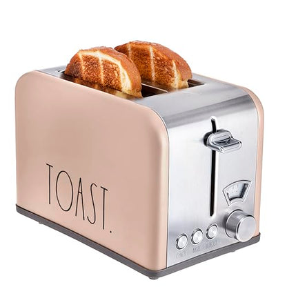 Rae Dunn Toaster, Stainless Steel 2 Slice Square Toaster, Wide Slot with 5 Browning Levels, with Bagel, Defrost and Cancel Options (Blush) - color: Blush