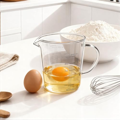 BCnmviku Glass Measuring Cups High Borosilicate 500ML 2CUPS [Insulated Handle | V-Shaped Spout]For Prepping Baking and Cooking Preheated Oven Dishwasher Freezer and Microwave Safe - size: 500ml