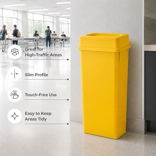 23 Gallon Slim Rectangular Commercial Trash Can, Heavy Duty Plastic Indoor Waste Bin for Kitchen, Office, Restaurant, School, Restroom & Janitorial Use (Yellow, with Lid) - color: Yellow
