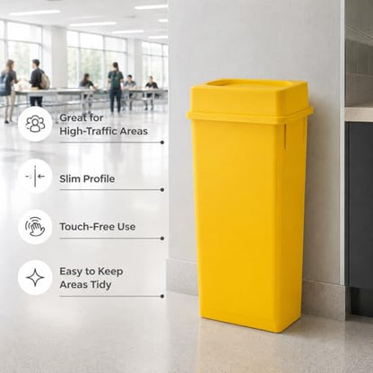 23 Gallon Slim Rectangular Commercial Trash Can, Heavy Duty Plastic Indoor Waste Bin for Kitchen, Office, Restaurant, School, Restroom & Janitorial Use (Yellow, with Lid) - color: Yellow