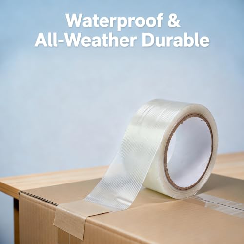 4 Roll Mono Filament Strapping Tape Heavy Duty Packing Tape, 1.77 Inch x 800 Inch 5.5 Mil, Transparent Fiberglass Reinforced Packaging Tape for Pallet Wrap Bundling Moving Warehouse