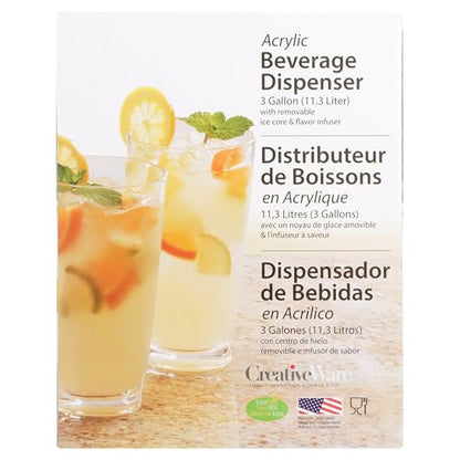 CreativeWare 3 Gallon Beverage Dispenser With Ice Cylinder And Fruit Infuser - size: 3 Gallon