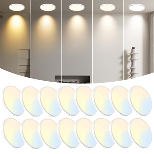 WKONCLDY 16-Pack 7.5Inch LED Ceiling Lights, 5 Colors Selectable Flush Mount Ceiling Lights, Ultra Thin LED Ceiling Lights Fixtures 0.87Inch for Dinning Room - color: White, size: 7.5in-16Pack
