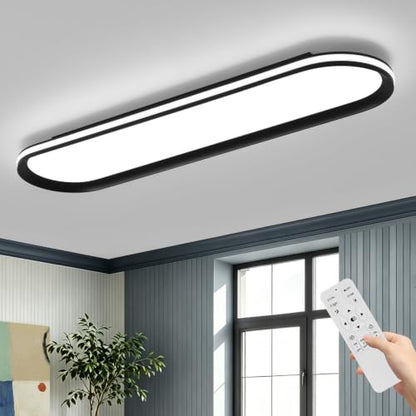 ADISUN Modern LED Ceiling Light Dimmable Linear Ceiling Light 31in Semi Flush Mount Long Lights with Remote Control and Side Lighting for Living Room Kitchen Dining Room (65W) - color: Black-1Pack, size: 31 Inch