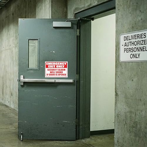 (2 Pack) Emergency Exit Only Alarm Will Sound Sign, Emergency Exit Only Door Sign Self Adhesive Sticker Decal, 10 x 7 Inch